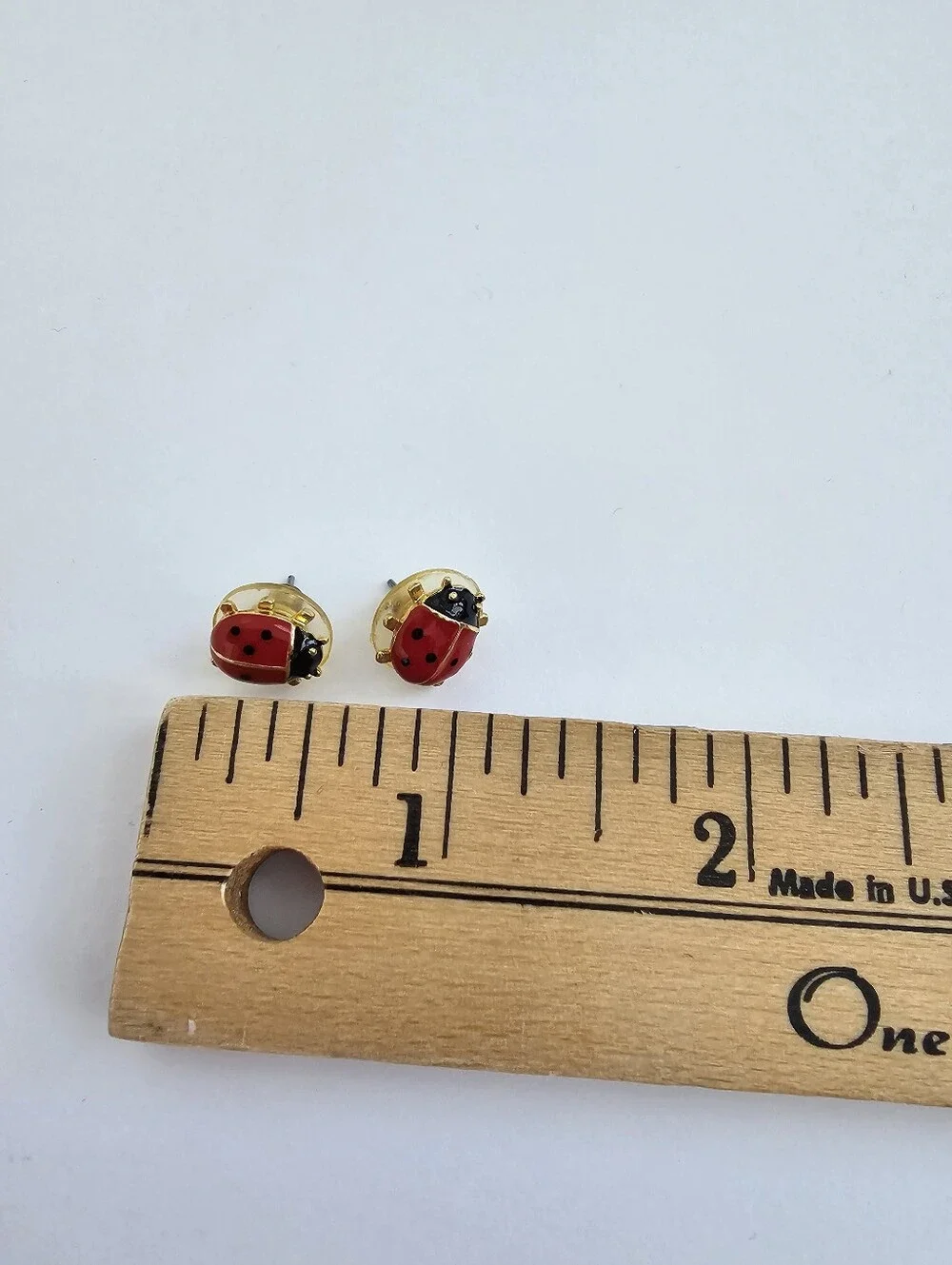 Vintage Red Enamel Ladybug Stud Earrings – Gold-Tone Pierced Post Earrings​